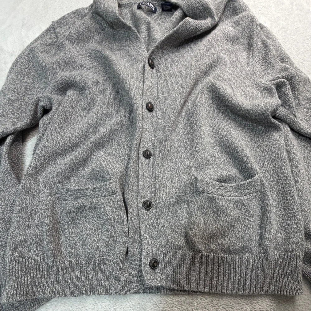 Chaps Cardigan Mens XXL Gray Pebble Twist V-Neck Button Up Pockets Sweater